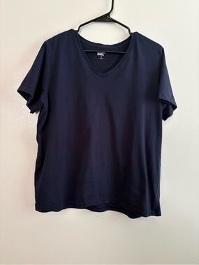 Lands' End Classic Women's Navy Blue V-Neck Short Sleeve Tee Size XL